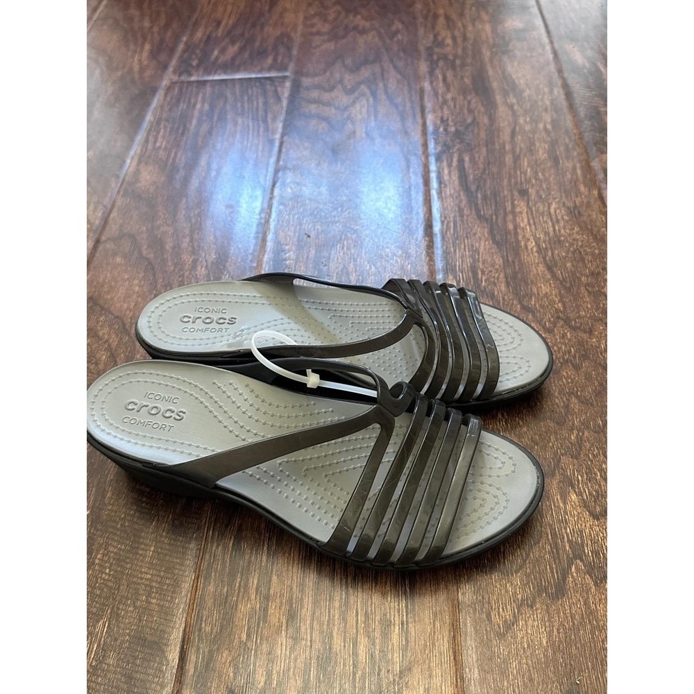 Crocs Womens W8 Black Gray Brooklyn Low Wedge LiteRide Comfort Casual - Picture 5 of 6